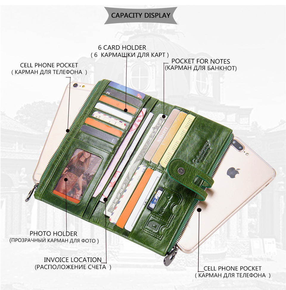 Fashion Long Leather Wallets for Women C2152-Leather Wallets-Green-Free Shipping Leatheretro