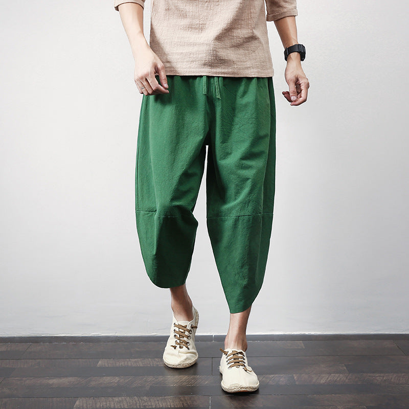 Casual Linen Plus Size Harem Men's Trousers-Pants-Green-M-Free Shipping Leatheretro