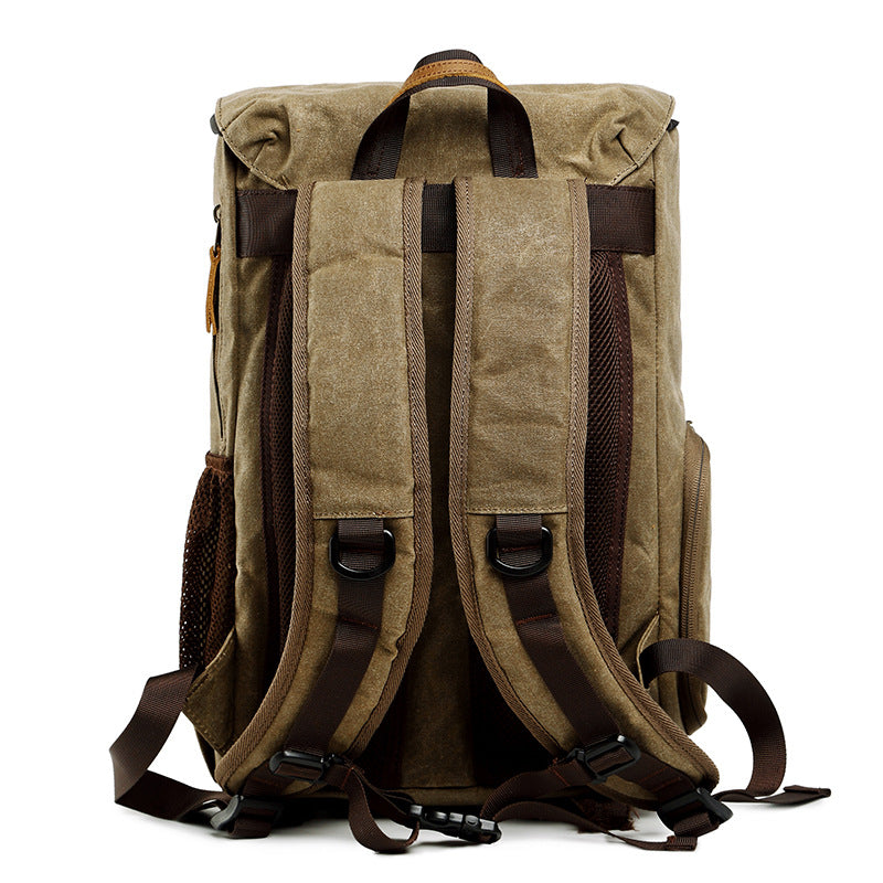 Waxed Canvas Backpack with Inside SLR Camera Bag 279-canvas camera backpack-Khaki-Free Shipping Leatheretro