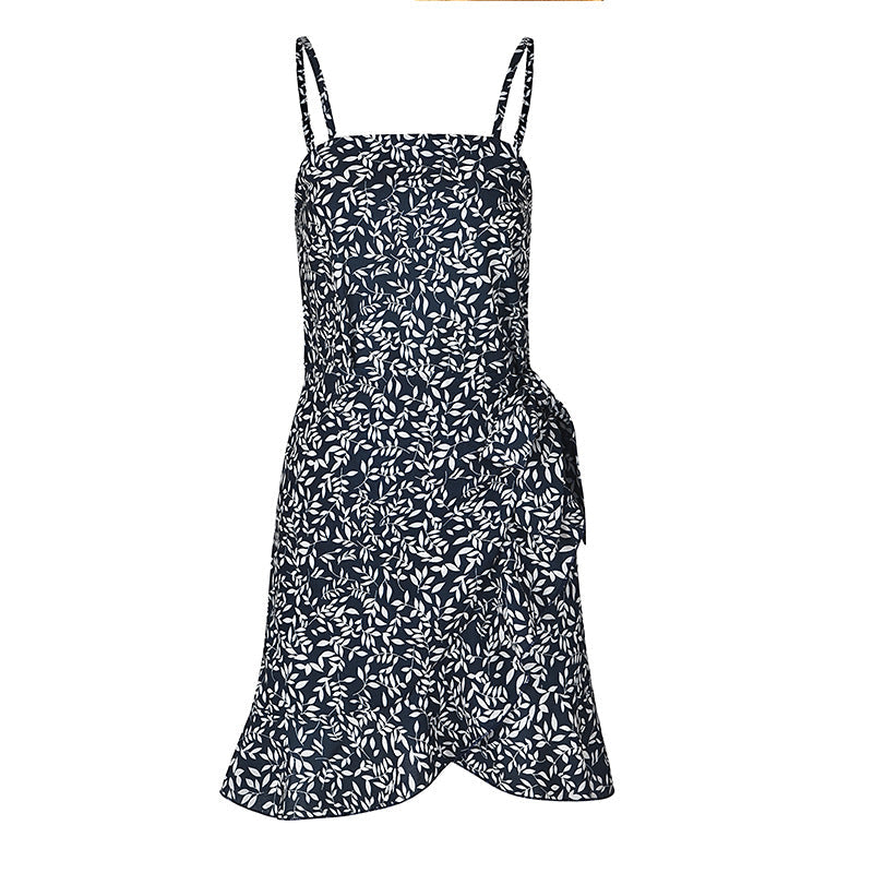 Women Leaf Print Chiffon Summer Irregular Beach Short Dresses-Dresses-7913-3-S-Free Shipping Leatheretro