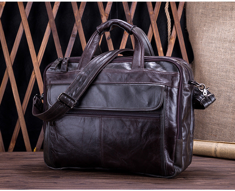 Vintage Men Leather Business Briefcases 15.6" Laptop J9912-Leather Briefcase-Green Oil Wax-Free Shipping Leatheretro