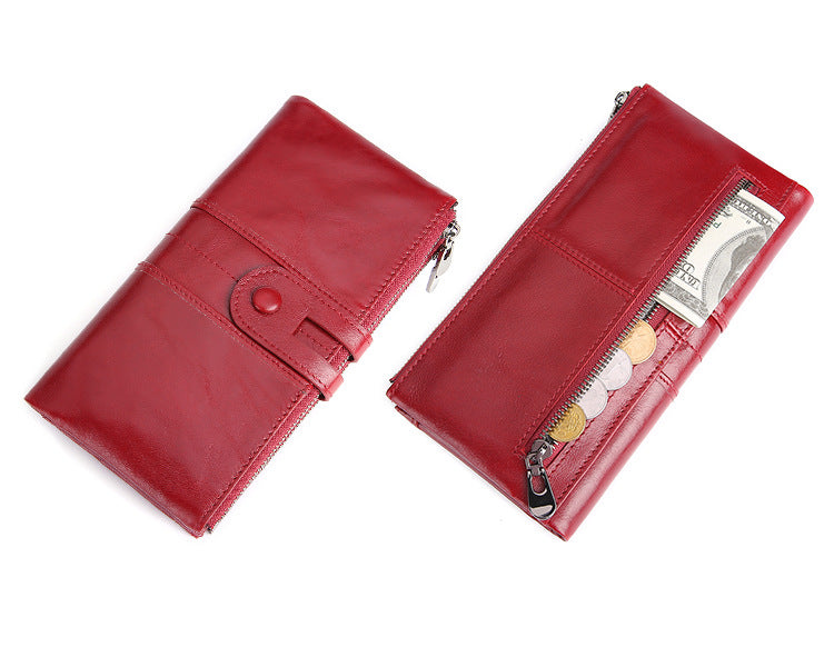 Women Vintage Leather Fashion Long Purse J2072-Leather Wallets-Green-Free Shipping Leatheretro