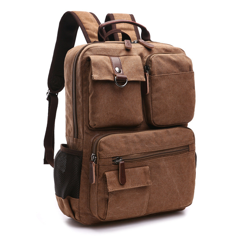 Casual Canvas Travel Student Backpack 8678-Backpacks-Coffee-Free Shipping Leatheretro