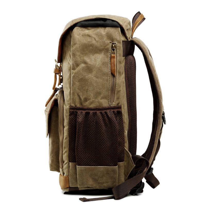 Waxed Canvas Backpack with Inside SLR Camera Bag 279-canvas camera backpack-Khaki-Free Shipping Leatheretro