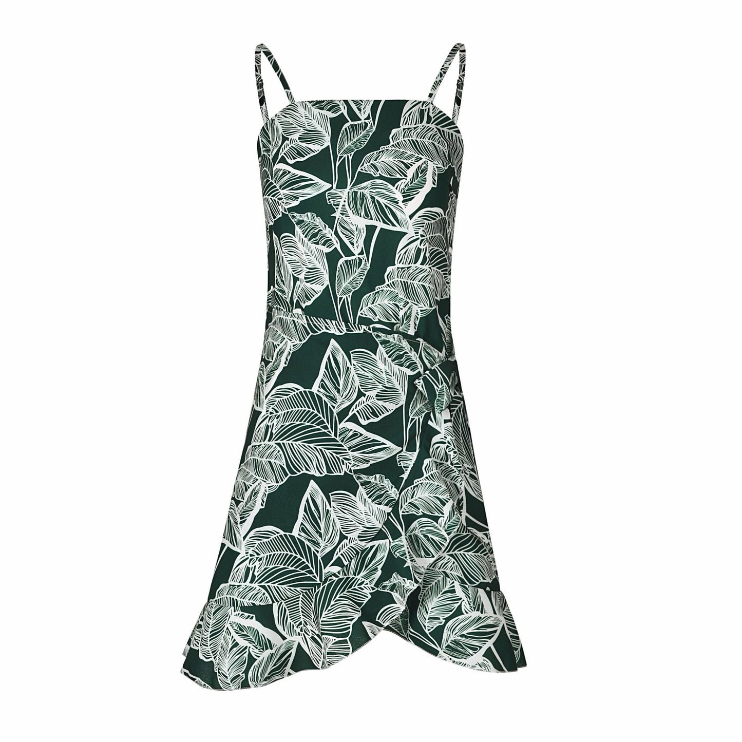 Women Leaf Print Chiffon Summer Irregular Beach Short Dresses-Dresses-7913-12-S-Free Shipping Leatheretro