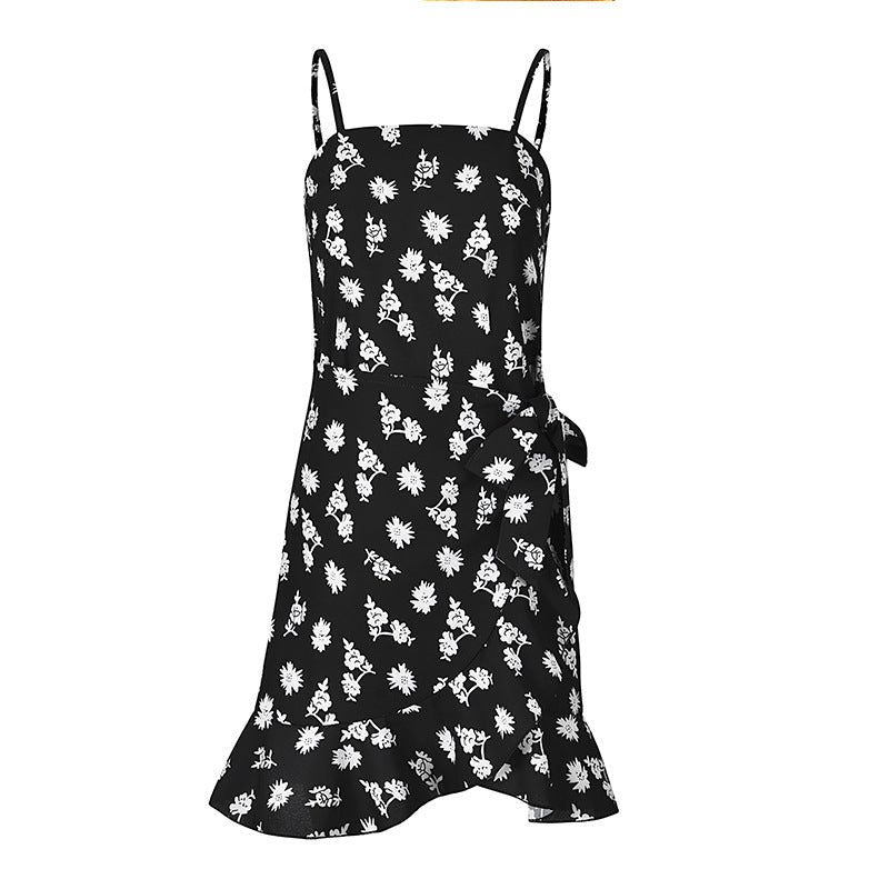 Women Leaf Print Chiffon Summer Irregular Beach Short Dresses-Dresses-7913-16-S-Free Shipping Leatheretro