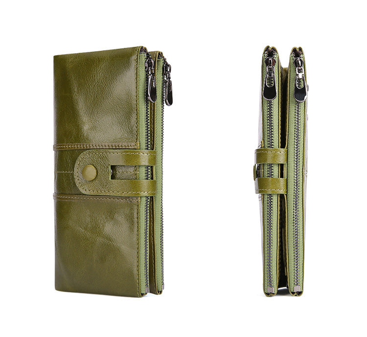 Women Vintage Leather Fashion Long Purse J2072-Leather Wallets-Green-Free Shipping Leatheretro