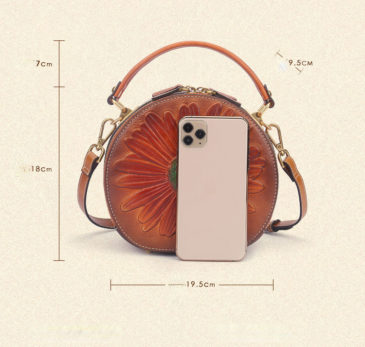 Vintage Cowhide Leather Round Shape Women Handbags 6222-Handbags-Yellow-Free Shipping Leatheretro