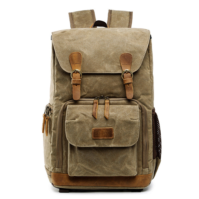 Waxed Canvas Backpack with Inside SLR Camera Bag 279-canvas camera backpack-Khaki-Free Shipping Leatheretro