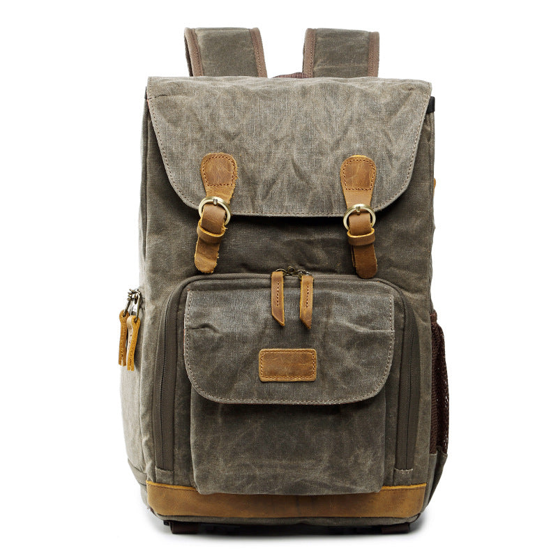 Waxed Canvas Backpack with Inside SLR Camera Bag 279-canvas camera backpack-Army Green-Free Shipping Leatheretro