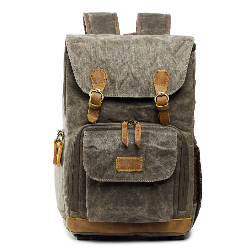 Waxed Canvas Backpack with Inside SLR Camera Bag 279-canvas camera backpack-Khaki-Free Shipping Leatheretro