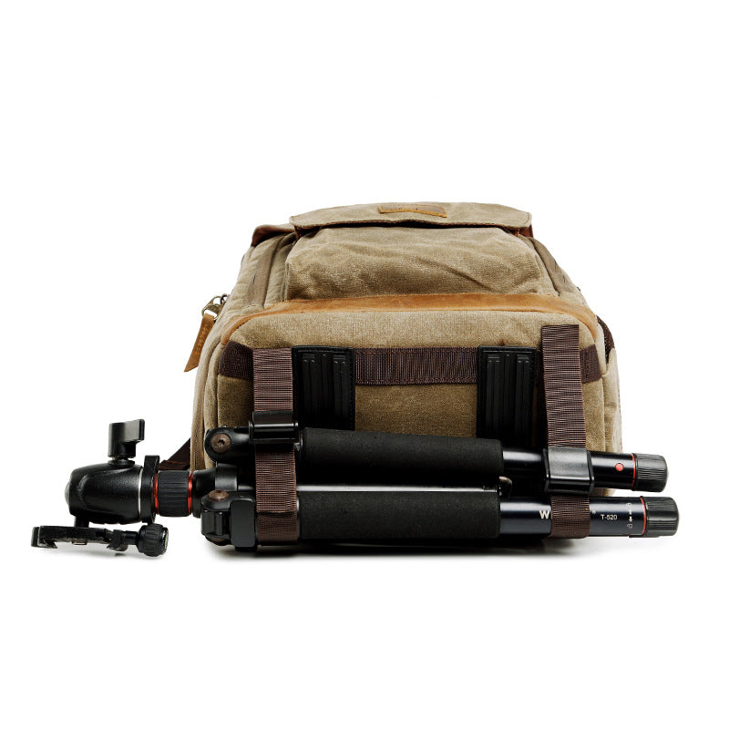 Waxed Canvas Backpack with Inside SLR Camera Bag 279-canvas camera backpack-Khaki-Free Shipping Leatheretro