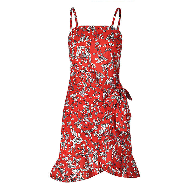 Women Leaf Print Chiffon Summer Irregular Beach Short Dresses-Dresses-7913-6-S-Free Shipping Leatheretro