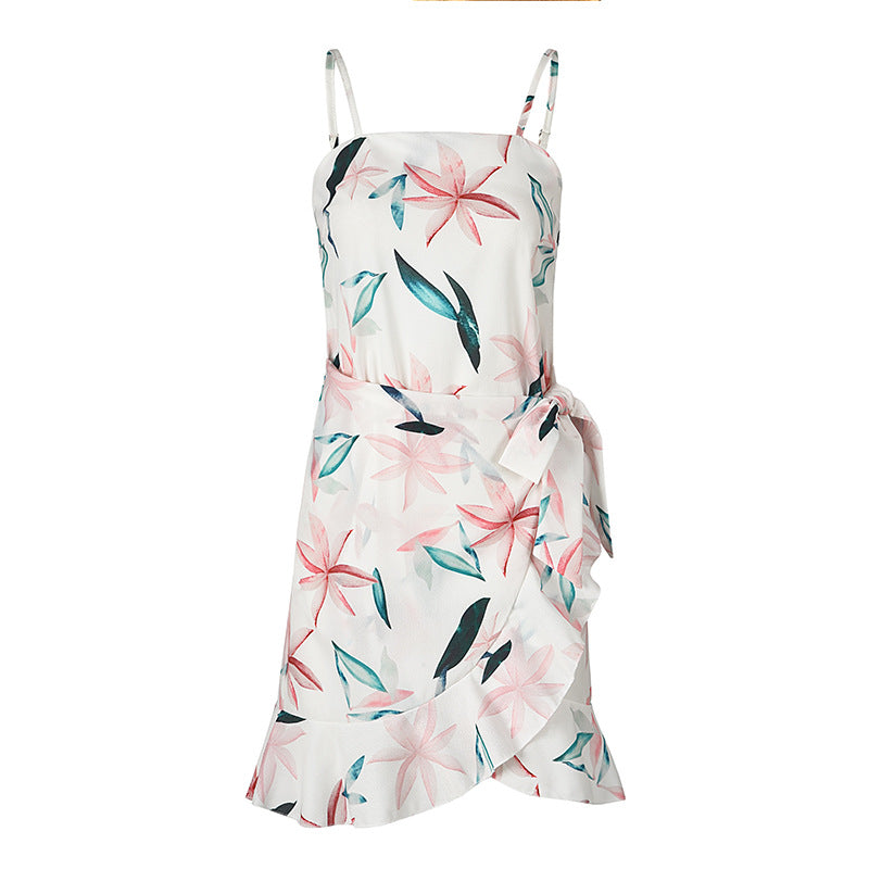 Women Leaf Print Chiffon Summer Irregular Beach Short Dresses-Dresses-7913-8-S-Free Shipping Leatheretro