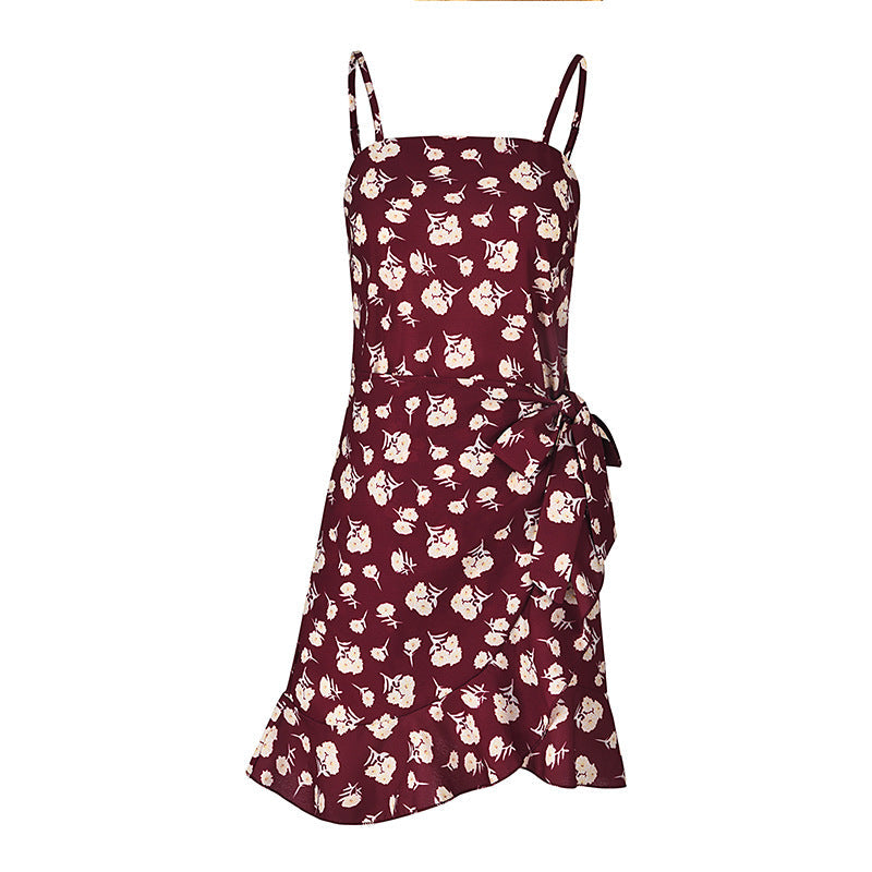 Women Leaf Print Chiffon Summer Irregular Beach Short Dresses-Dresses-7913-7-S-Free Shipping Leatheretro