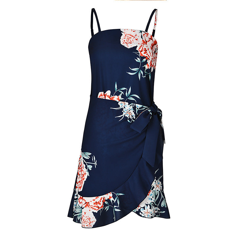 Women Leaf Print Chiffon Summer Irregular Beach Short Dresses-Dresses-7913-10-S-Free Shipping Leatheretro