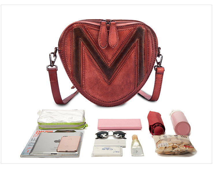 Leisure Heart Shape Design Leather Women Shoulder Bags 8055-Handbags-Red-Free Shipping Leatheretro