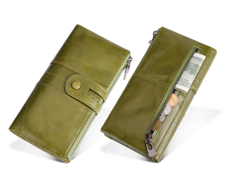 Women Vintage Leather Fashion Long Purse J2072-Leather Wallets-Green-Free Shipping Leatheretro