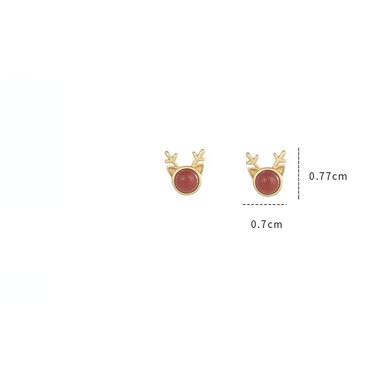 Lovery Deer Design Golden Plated Earring Stud-Earrings-Red-Free Shipping Leatheretro