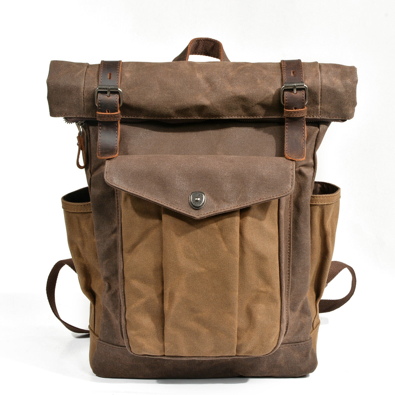 Leather Hiking Outdoor Canvas Backpack-Leather Canvas Backpack-Coffee-Free Shipping Leatheretro