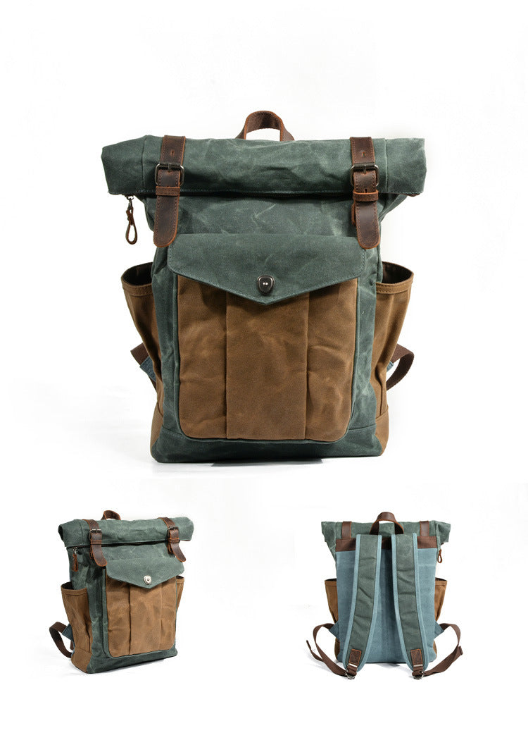 Leather Hiking Outdoor Canvas Backpack-Leather Canvas Backpack-Dark Gray-Free Shipping Leatheretro
