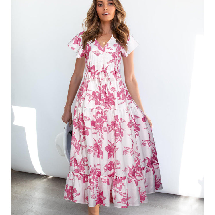Summer Casual Foral Print Long Holiday Dresses-Dresses-A-S-Free Shipping Leatheretro