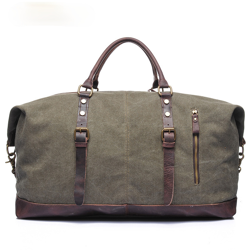 Men's Travel Canvas Leather Duffle Bag D-2077-Leather Duffle Bags-Army Green-Free Shipping Leatheretro