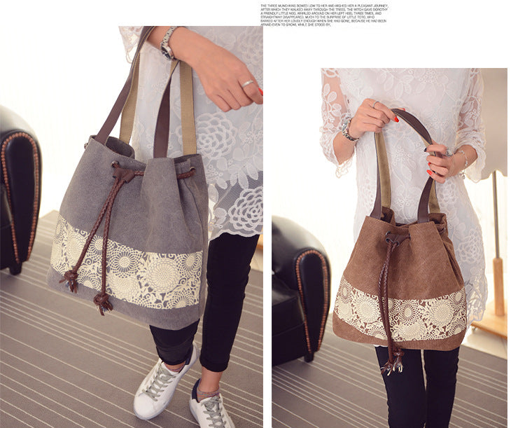 Boho Drawstring Canvas Handbags for Women 1116-Handbags-Black-Free Shipping Leatheretro