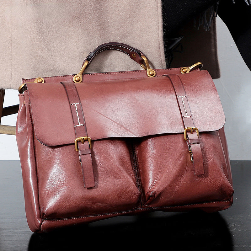 Vintage Large Storage 15.6" Leather Business Bag for Women 8781-Briefcases-Black-Free Shipping Leatheretro