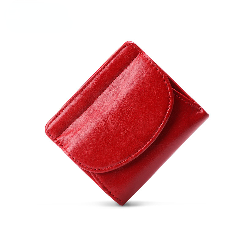 Women Vintage RFID Fodable Small Leather Purses K061-Leather Wallets-Red-Free Shipping Leatheretro