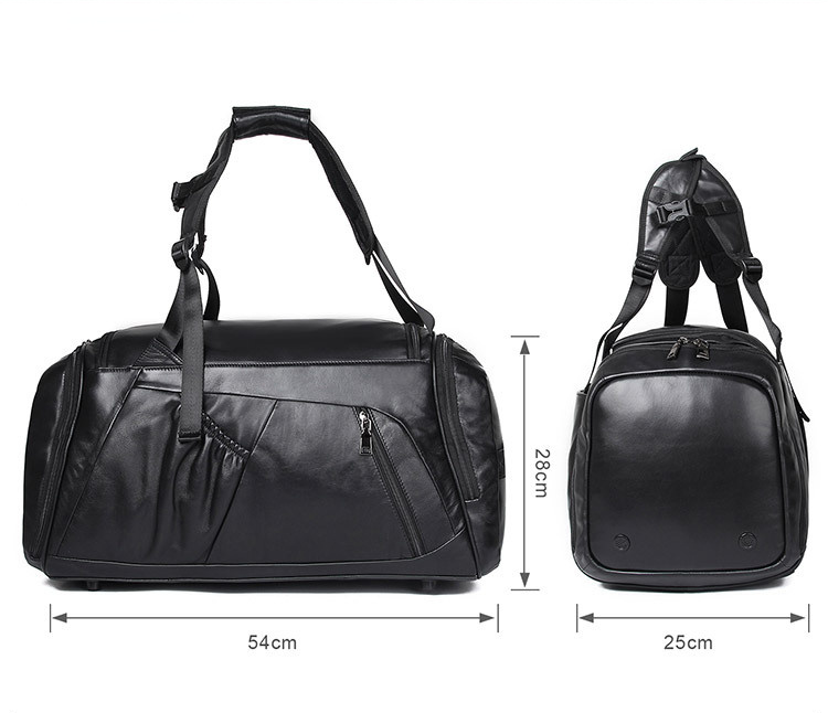 Black Causal Cowhide Leather Duffle Bags for Traveling 6010-Leather Duffle Bags-Black-Free Shipping Leatheretro