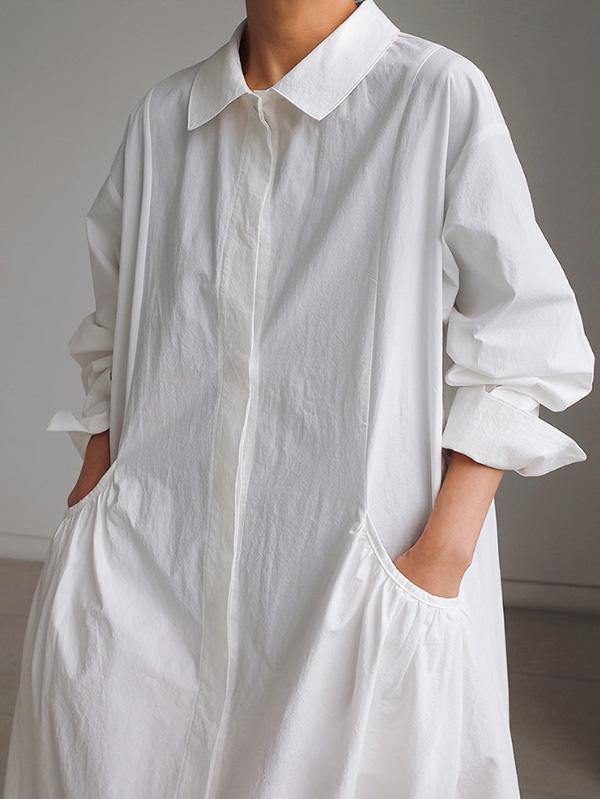 Urban White Lapel Long Shirt Dress-Maxi Dress-WHITE-S-Free Shipping Leatheretro