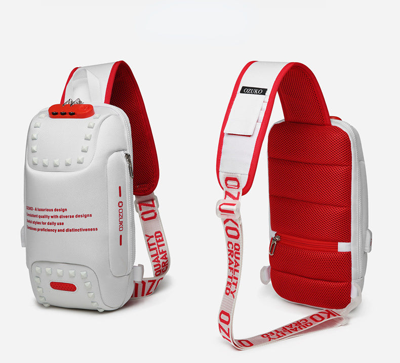 Waterproof Oxford Fabric Casual Chest Bags for Men 0424-Bicycle Bags & Panniers-White-Free Shipping Leatheretro