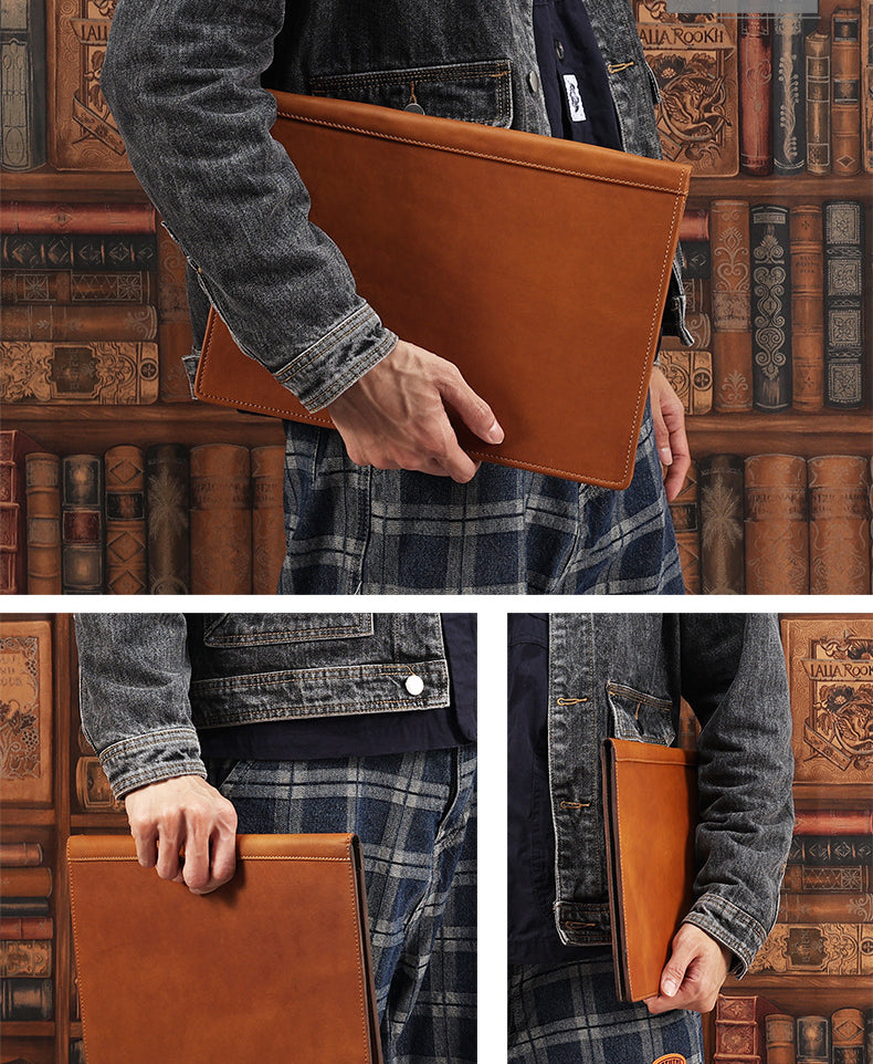 A4 Sized Business Leather Portfolio with Loose Leaf 2116-Leateher Portfolio-Brown- No Zipper-Free Shipping Leatheretro