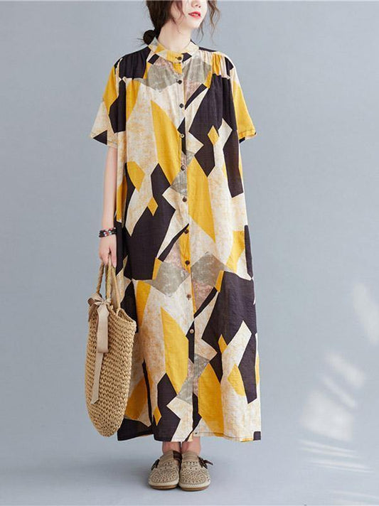 Printed Stand Collar Long Dress-Cozy Dresses-SAME AS PICTURE-FREE SIZE-Free Shipping Leatheretro