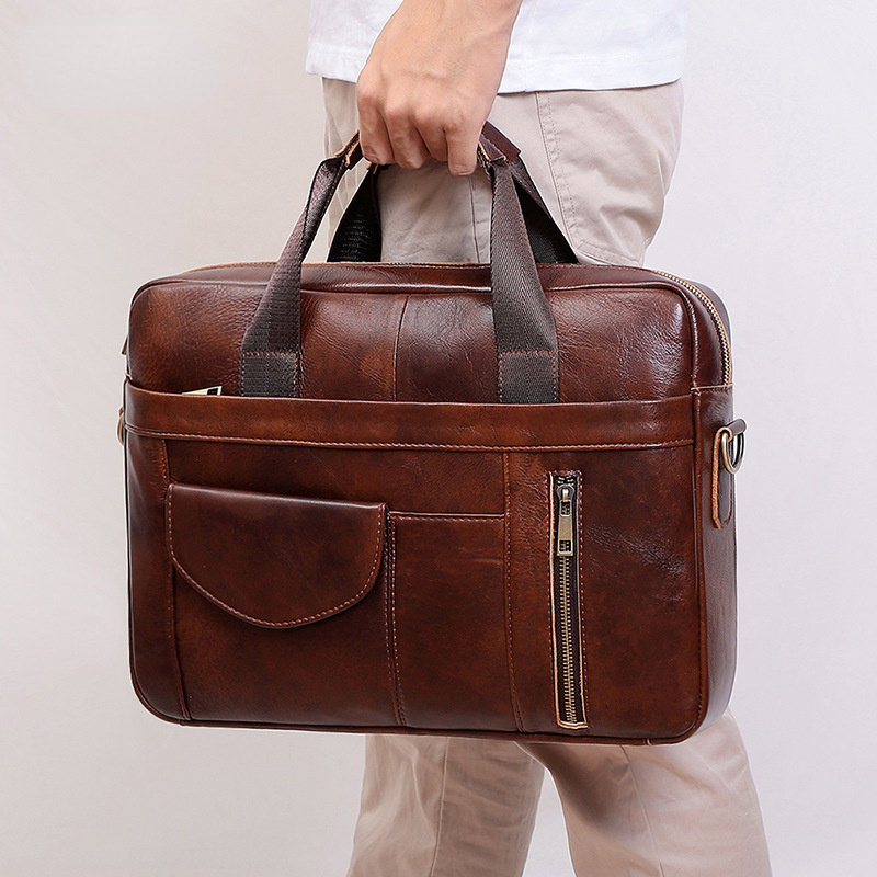 Retro Handmade Leather 15.6" Business Laptop Bag 8008-Leather Briefcase-Brwon-Free Shipping Leatheretro