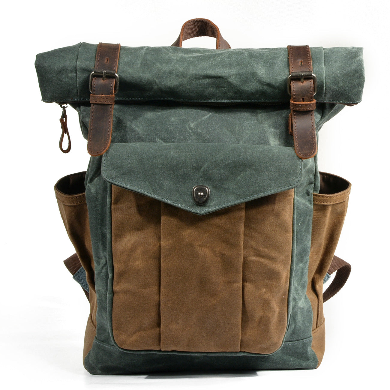 Leather Hiking Outdoor Canvas Backpack-Leather Canvas Backpack-Lake Green-Free Shipping Leatheretro