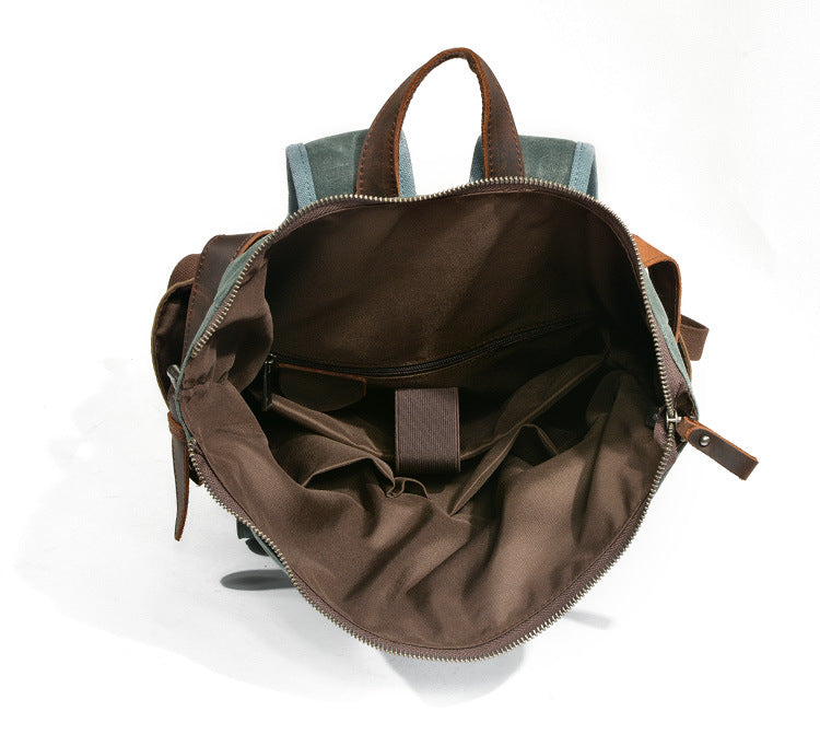 Leather Hiking Outdoor Canvas Backpack-Leather Canvas Backpack-Dark Gray-Free Shipping Leatheretro