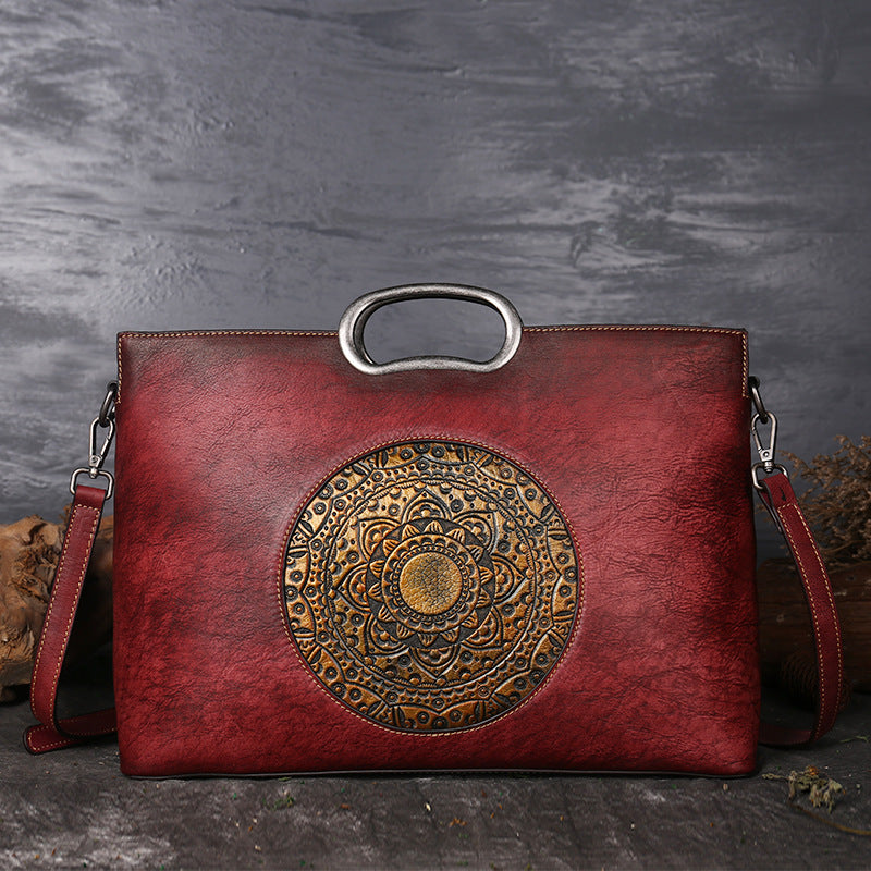 Vintage Large Storage Cowhide Leather Women Handbags 1158-Handbags-Red-Free Shipping Leatheretro