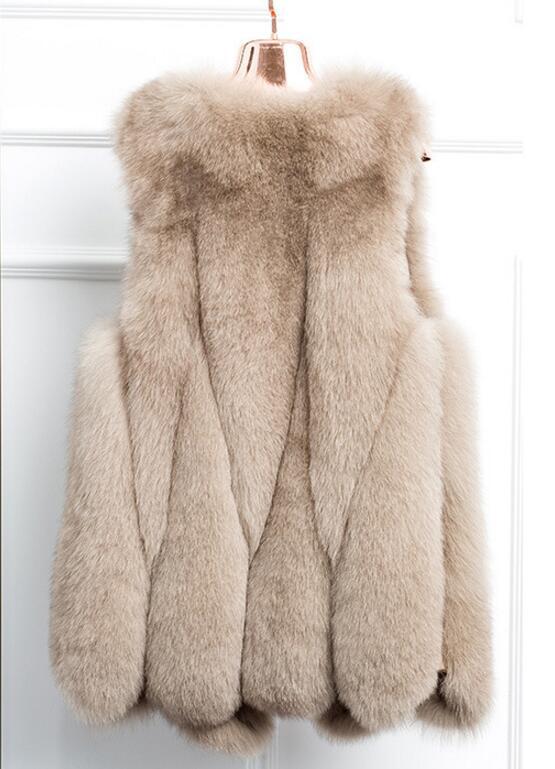 Women Artificial Fox Fur Women Long Vest-Vests-Brown-S-Free Shipping Leatheretro