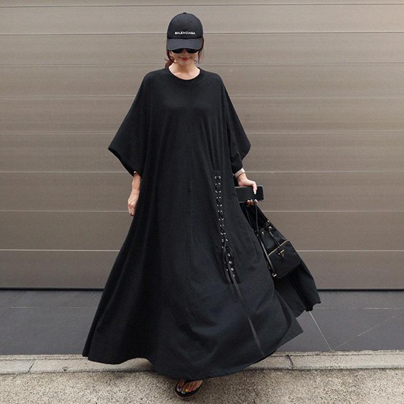 Women Summer Plus Sizes Loose Cozy Dresses-Maxi Dresses-Black-S-Free Shipping Leatheretro
