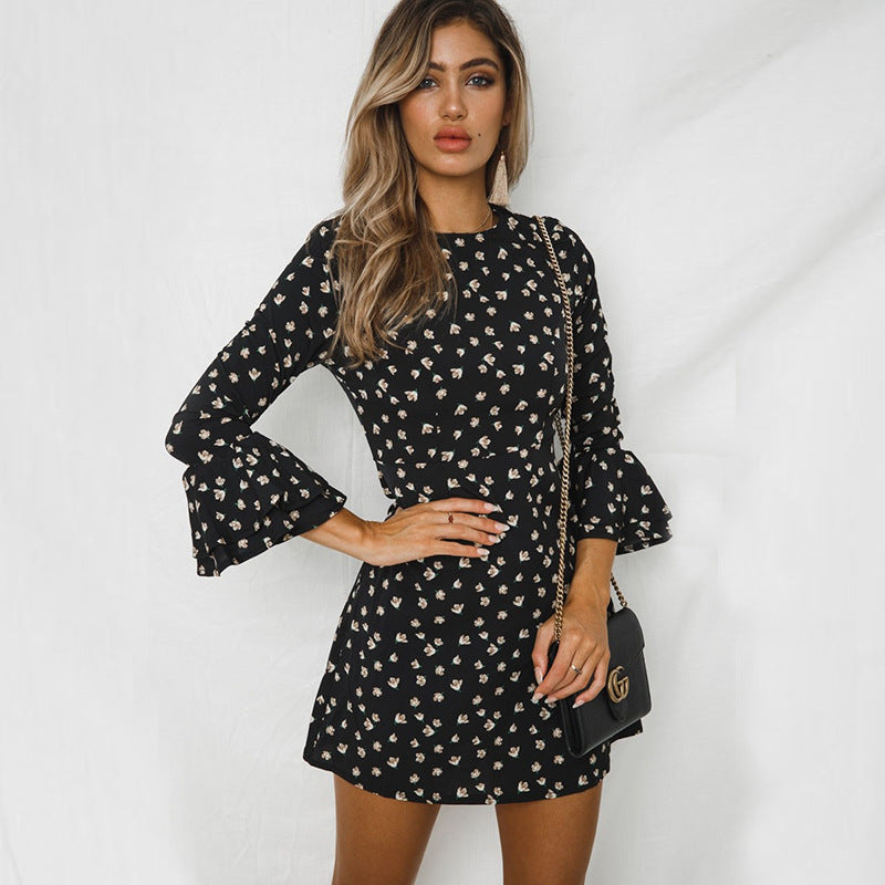 Casual Polk Dot Print Long Sleeves Short Dresses-Dresses-Wine Red-S-Free Shipping Leatheretro