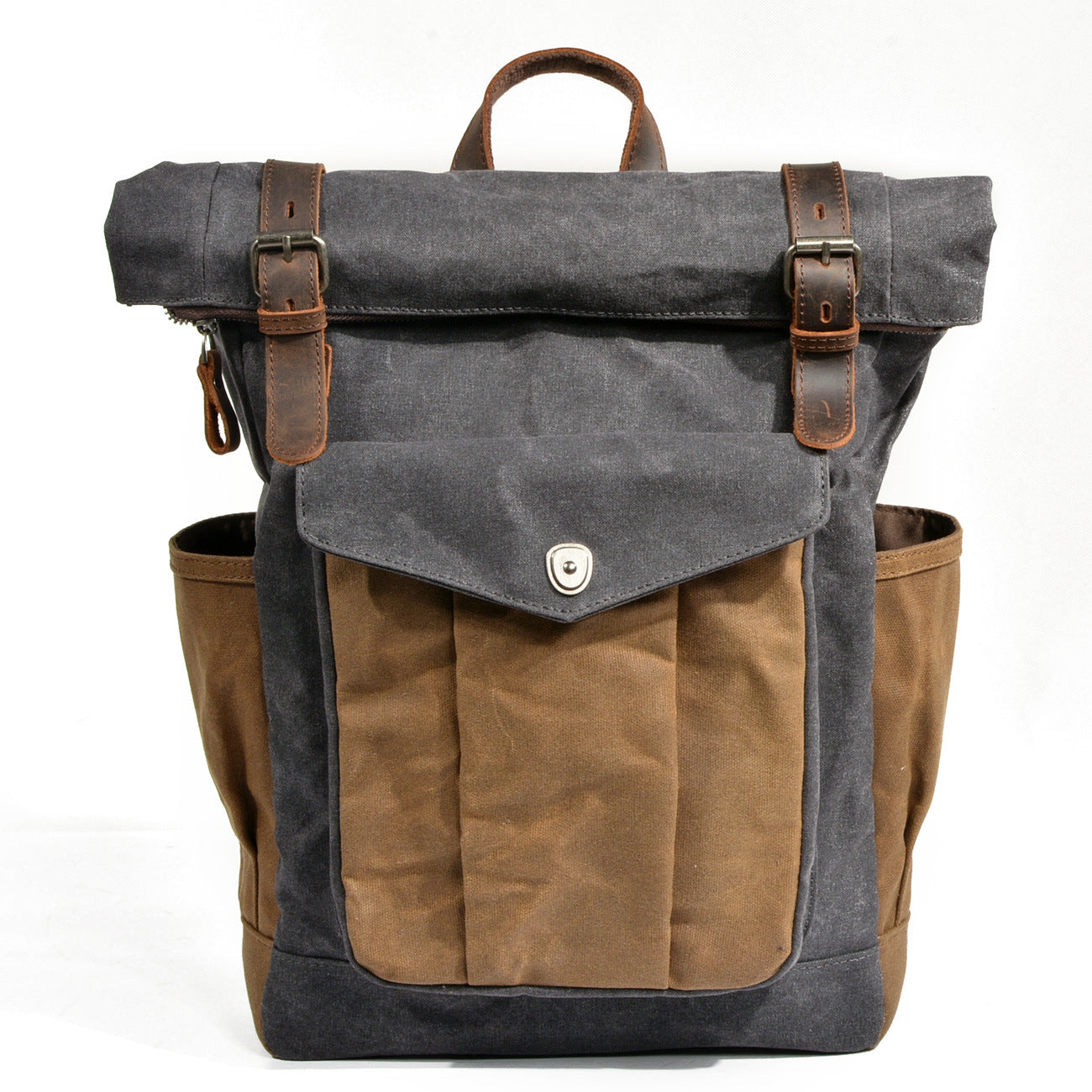 Leather Hiking Outdoor Canvas Backpack-Leather Canvas Backpack-Dark Gray-Free Shipping Leatheretro