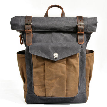 Leather Hiking Outdoor Canvas Backpack-Leather Canvas Backpack-Dark Gray-Free Shipping Leatheretro