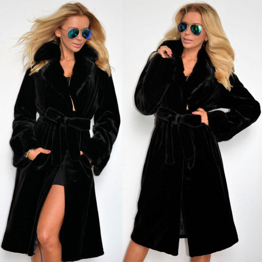 Black Artificial Fur Women Long Trenchcoats for Winter-Outerwear-Black-S-Free Shipping Leatheretro