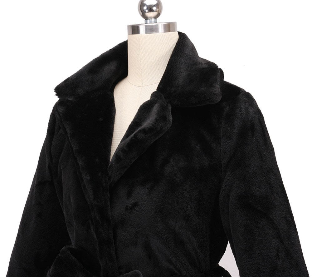 Black Artificial Fur Women Long Trenchcoats for Winter-Outerwear-Black-S-Free Shipping Leatheretro