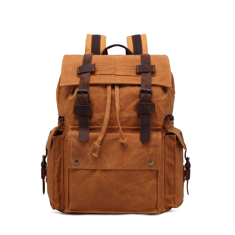Men Waterproof Leather Canvas Outdoor Backpack 5358-Leather Canvas Backpack-Coffee-Free Shipping Leatheretro