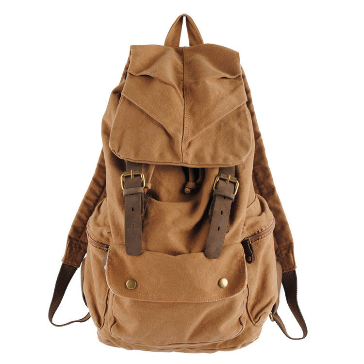 Retro Large Storage Casual Leather Canvas Rucksack 2105-Leather canvas Backpack-Brown-Free Shipping Leatheretro