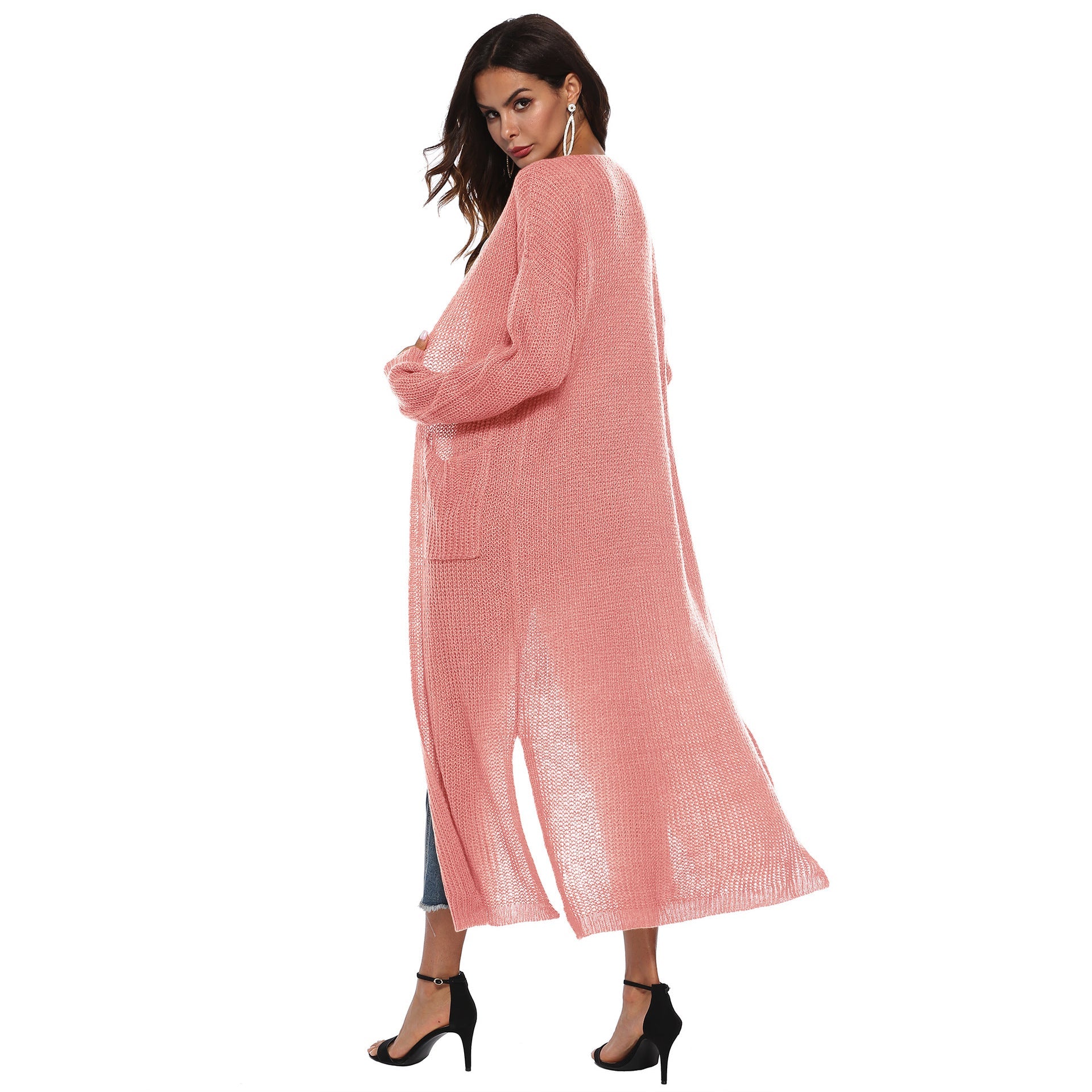 Casual Women Knitting Cardigan Overcoat with Pocket-Outerwear-Pink-S-Free Shipping Leatheretro