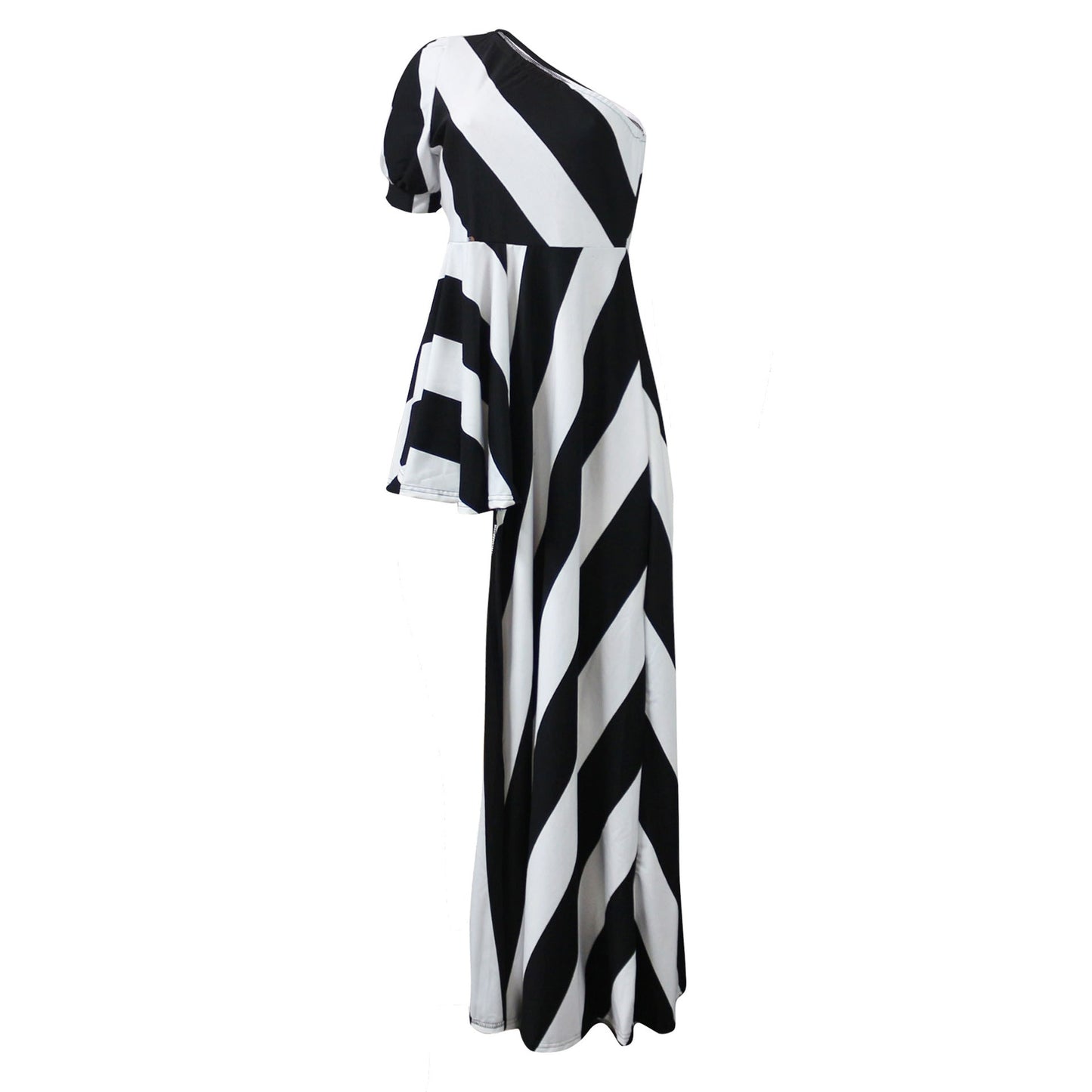 Sexy One Shoulder Striped Women Long Shirt Dresses-Dresses-A-S-Free Shipping Leatheretro